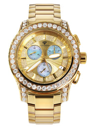 Mens Yellow Gold Tone Diamond Watch | Appx. 8 Carats