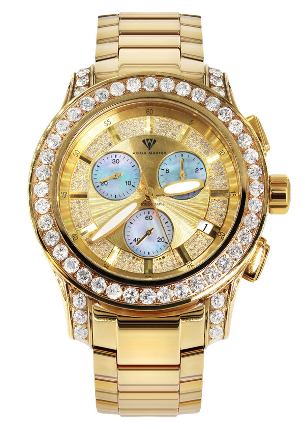 Mens Yellow Gold Tone Diamond Watch | Appx. 8 Carats