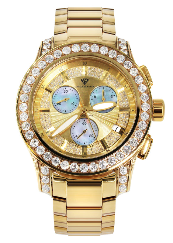 Mens Yellow Gold Tone Diamond Watch | Appx. 8 Carats