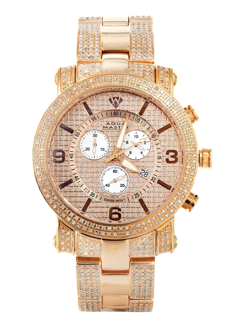 Mens Rose Gold Tone Diamond Watch | Appx. 8.5 Carats