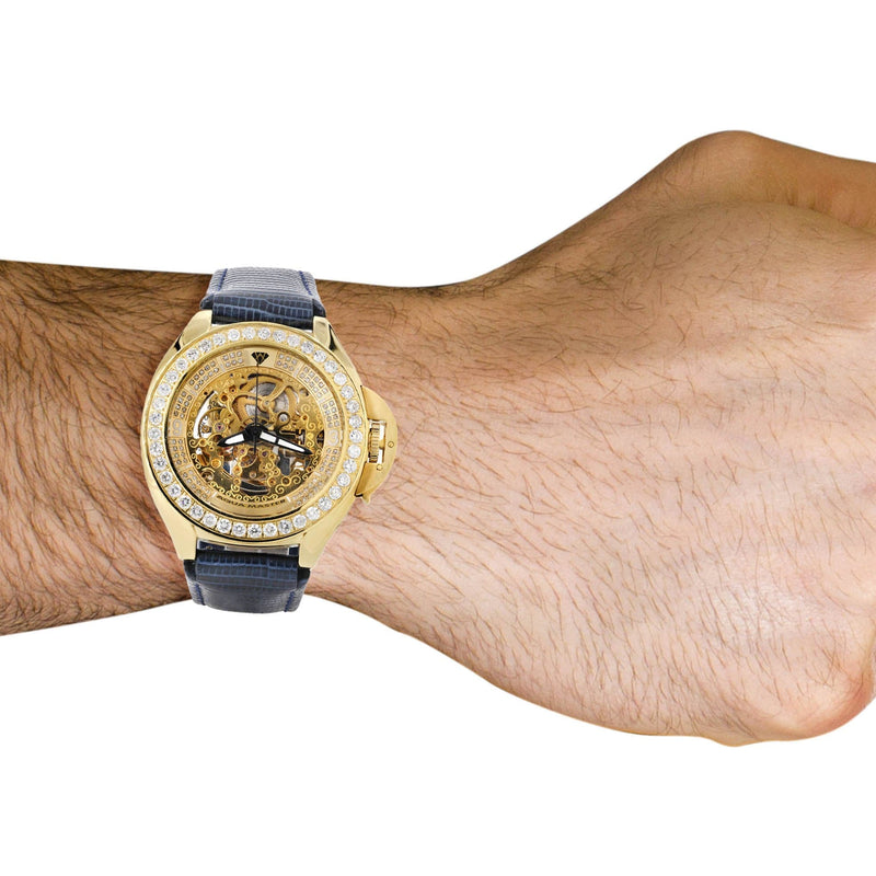 Mens Yellow Gold Tone Diamond Watch | Appx. 5 Carats