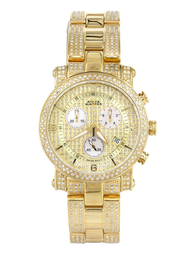 Mens Yellow Gold Tone Diamond Watch | Appx. 4.15 Carats