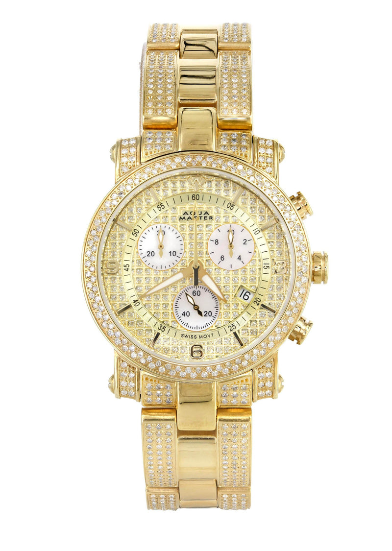 Mens Yellow Gold Tone Diamond Watch | Appx. 4.15 Carats