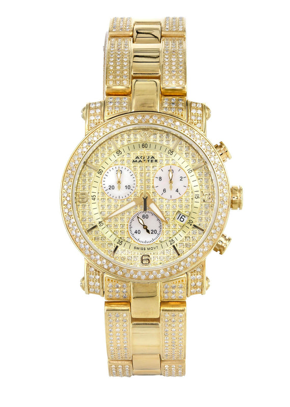 Mens Yellow Gold Tone Diamond Watch | Appx. 4.15 Carats
