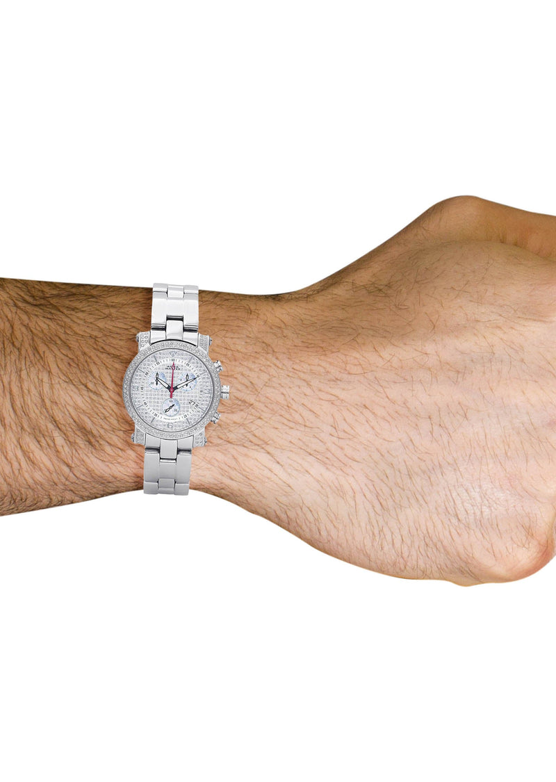 Mens White Gold Tone Diamond Watch | Appx. 1.75 Carats