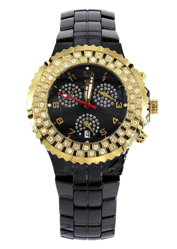 Mens Yellow Gold Tone Diamond Watch | Appx. 1.25 Carats