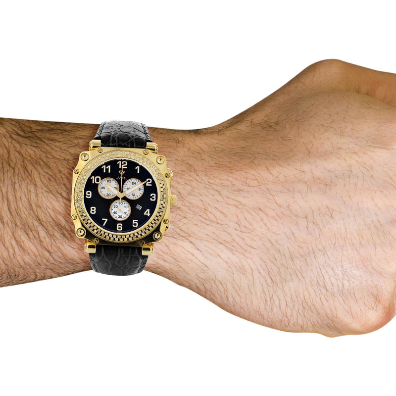 Mens Yellow Gold Tone Diamond Watch | Appx. 1.25 Carats