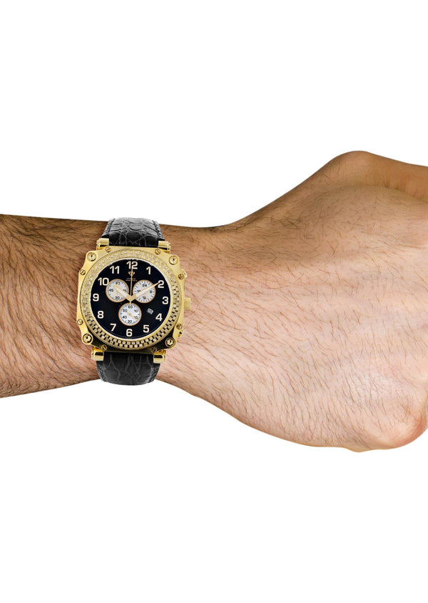 Mens Yellow Gold Tone Diamond Watch | Appx. 1.25 Carats