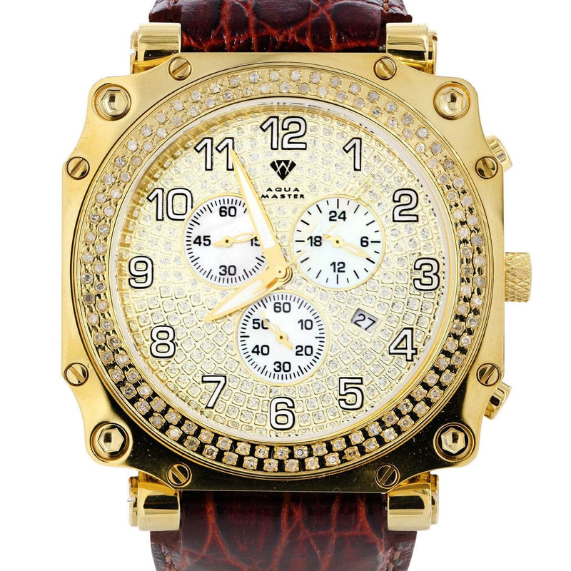 Mens Yellow Gold Tone Diamond Watch | Appx. 1.25 Carats