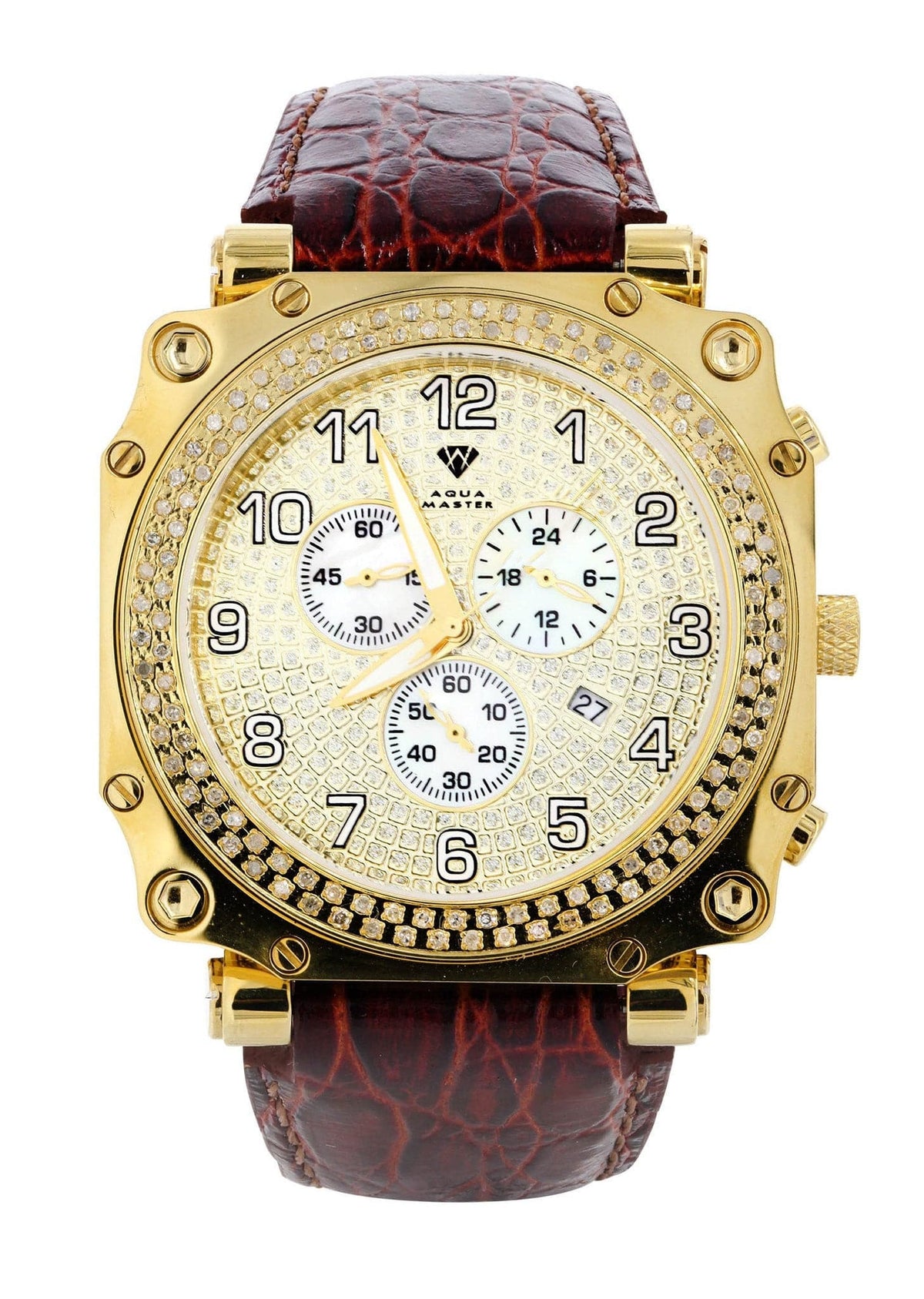 Mens Yellow Gold Tone Diamond Watch | Appx. 1.25 Carats