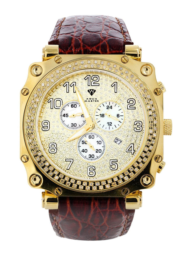 Mens Yellow Gold Tone Diamond Watch | Appx. 1.25 Carats