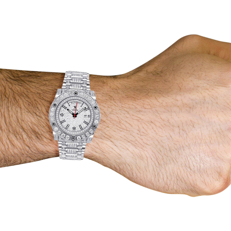 Mens White Gold Tone Diamond Watch | Appx. 17 Carats
