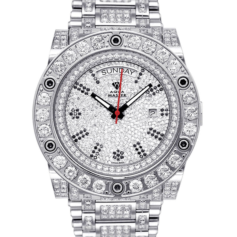 Mens White Gold Tone Diamond Watch | Appx. 17 Carats