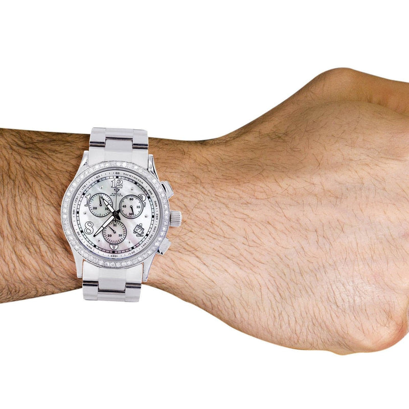 Mens White Gold Tone Diamond Watch | Appx. 2 Carats