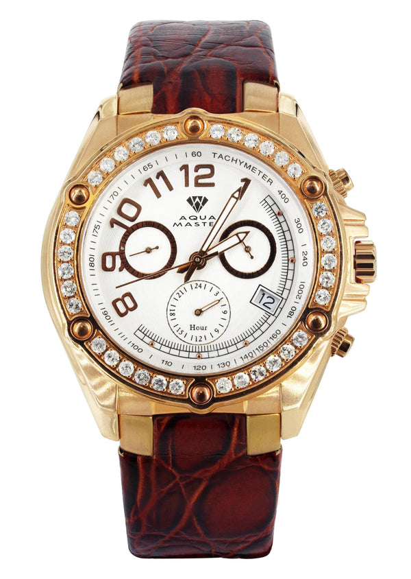 Mens Yellow Gold Tone Diamond Watch | Appx. 1.7 Carats