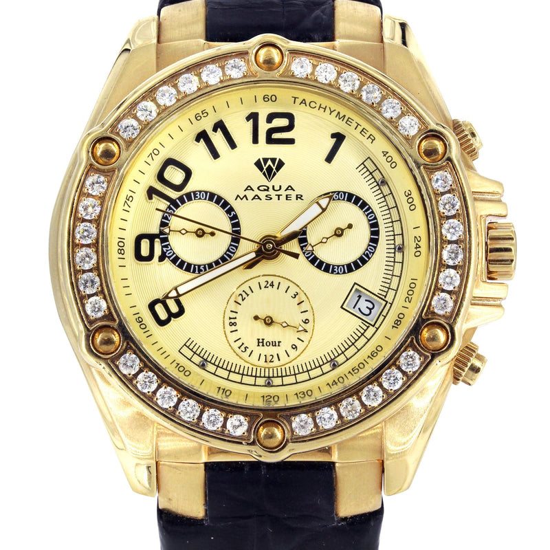 Mens Yellow Gold Tone Diamond Watch | Appx. 1.7 Carats