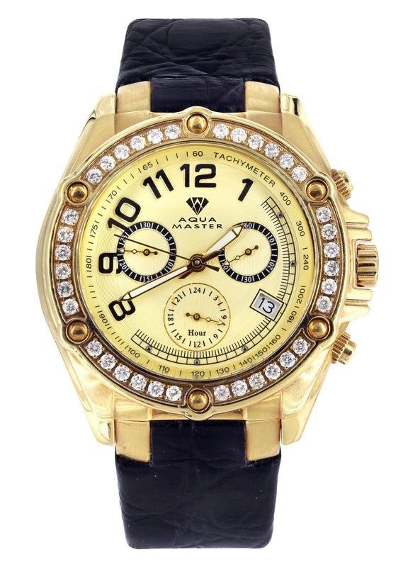 Mens Yellow Gold Tone Diamond Watch | Appx. 1.7 Carats