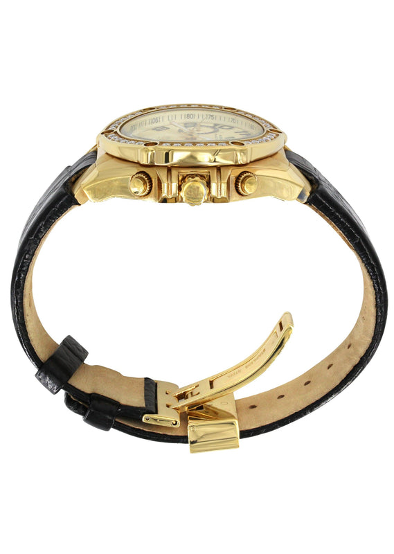 Mens Yellow Gold Tone Diamond Watch | Appx. 1.7 Carats