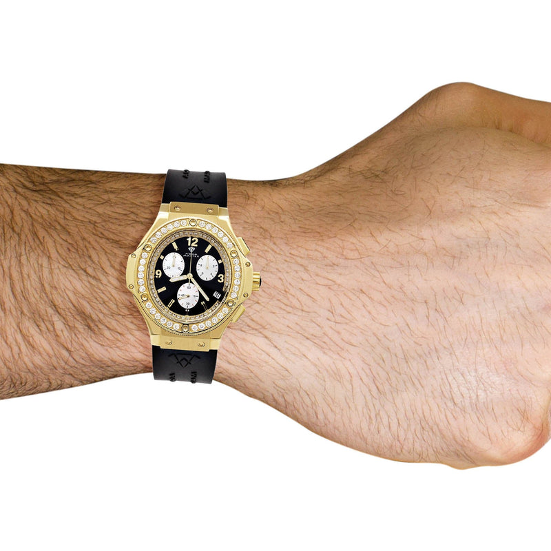 Mens Yellow Gold Tone Diamond Watch | Appx. 4 Carats