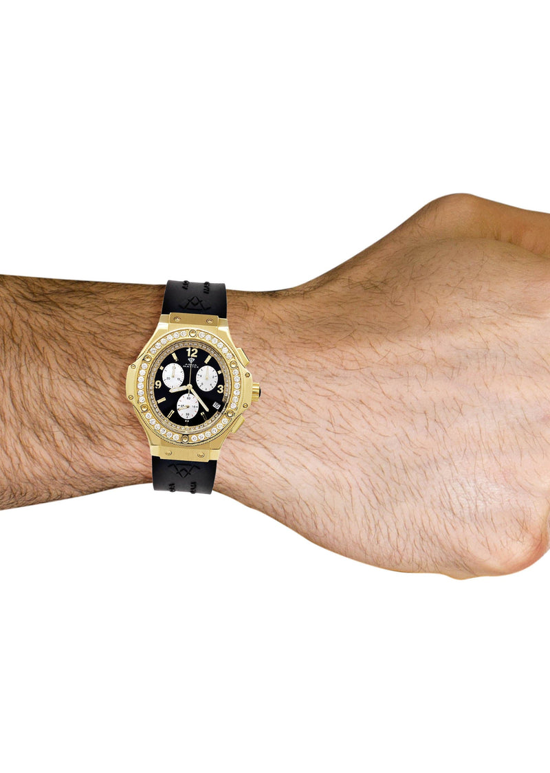 Mens Yellow Gold Tone Diamond Watch | Appx. 4 Carats