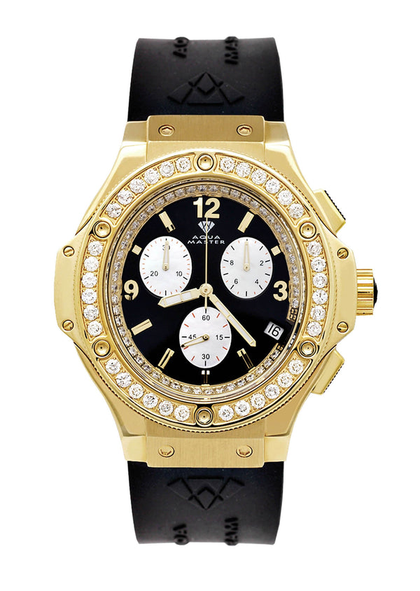 Mens Yellow Gold Tone Diamond Watch | Appx. 4 Carats