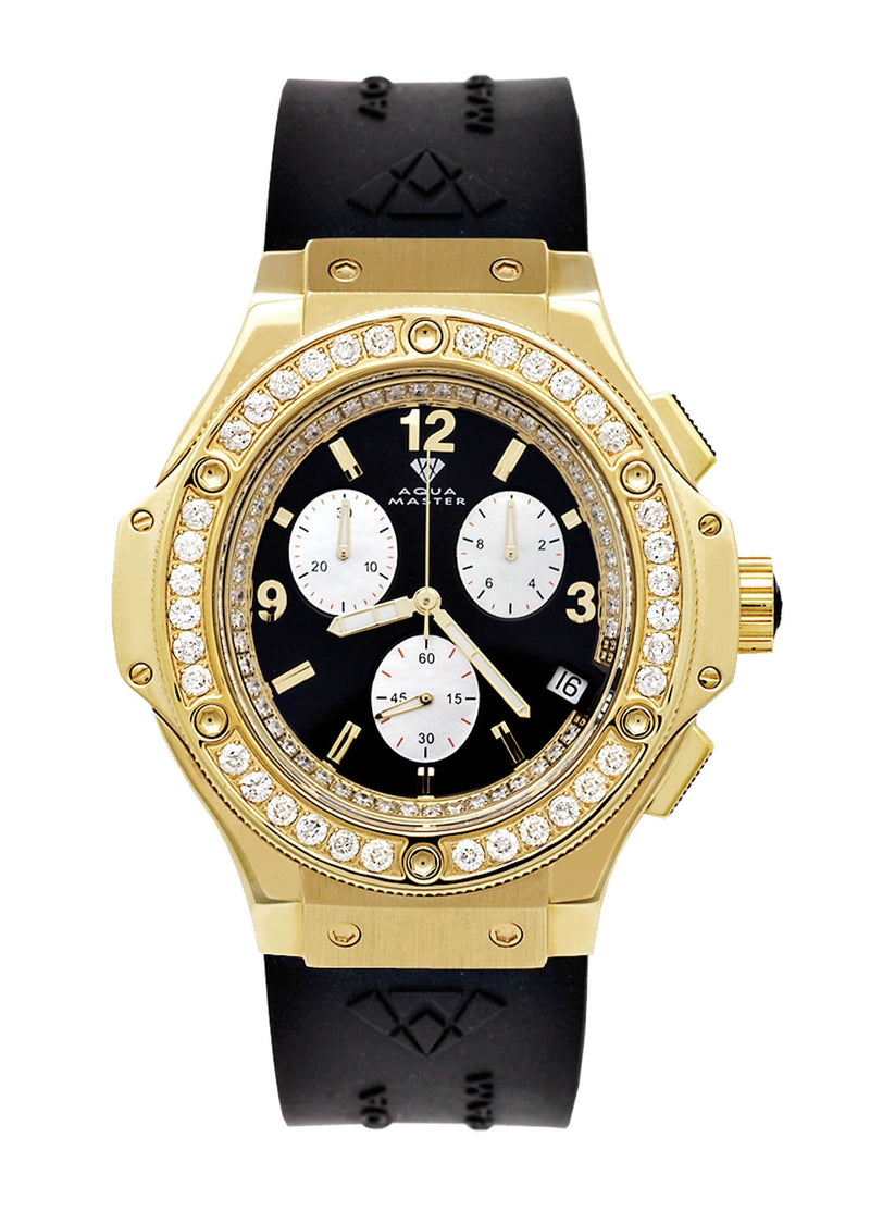 Mens Yellow Gold Tone Diamond Watch | Appx. 4 Carats