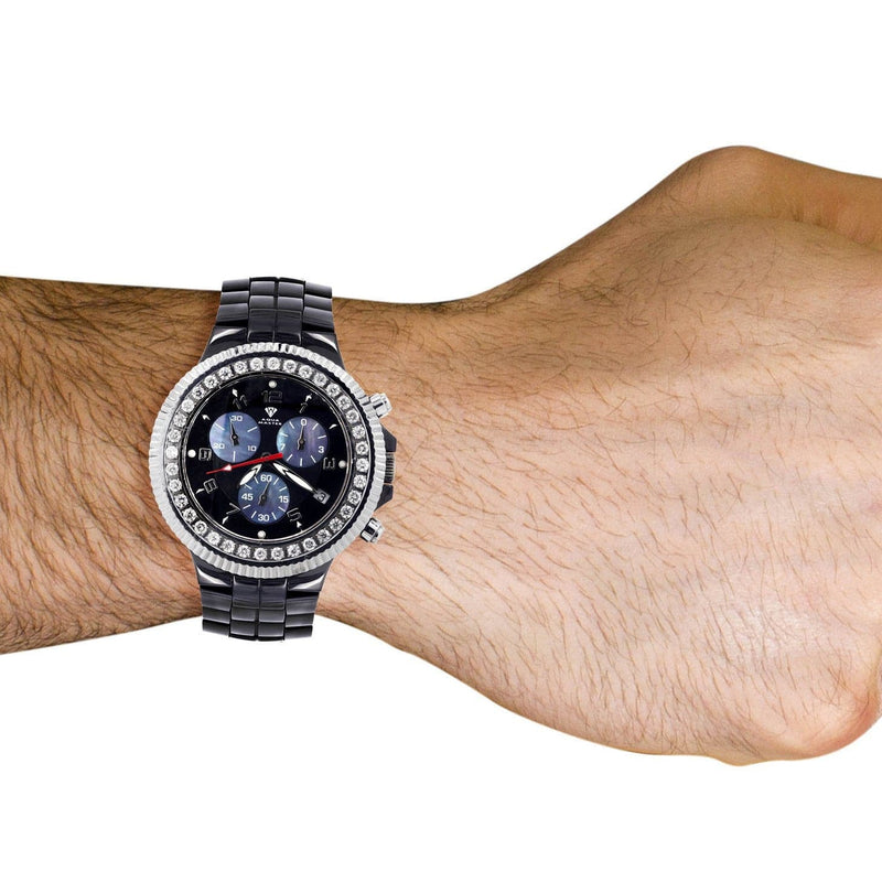 Mens Black Steel Tone Diamond Watch | Appx. 2.85 Carats