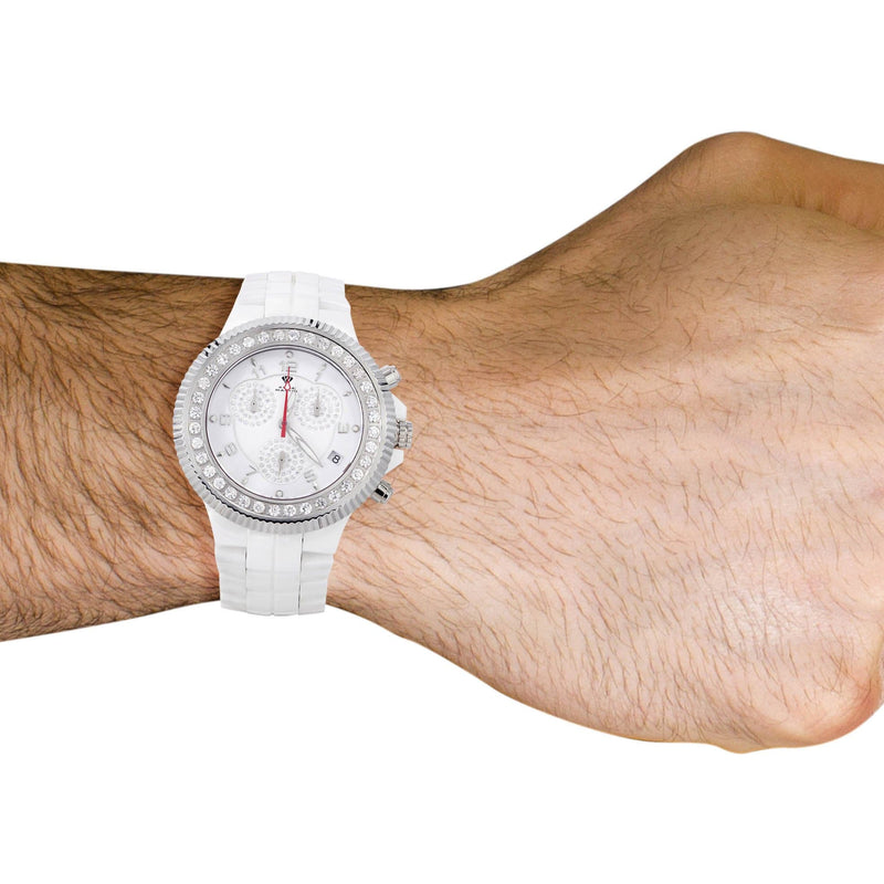 Mens White Gold Tone Diamond Watch | Appx. 2.85 Carats