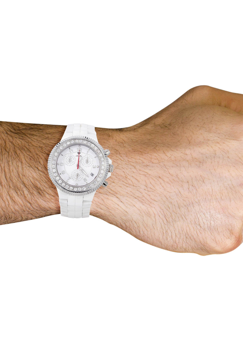 Mens White Gold Tone Diamond Watch | Appx. 2.85 Carats