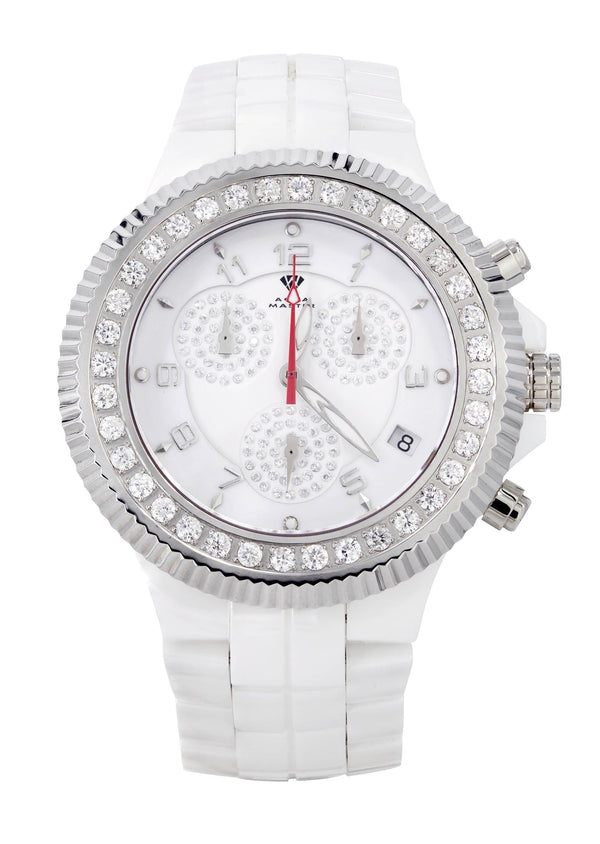 Mens White Gold Tone Diamond Watch | Appx. 2.85 Carats