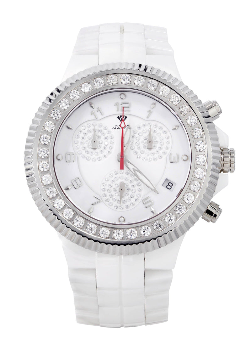 Mens White Gold Tone Diamond Watch | Appx. 2.85 Carats