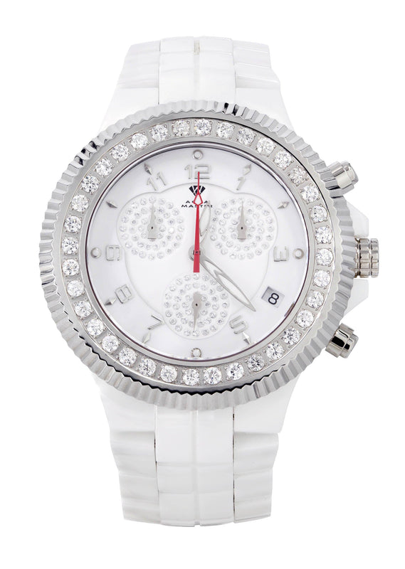 Mens White Gold Tone Diamond Watch | Appx. 2.85 Carats