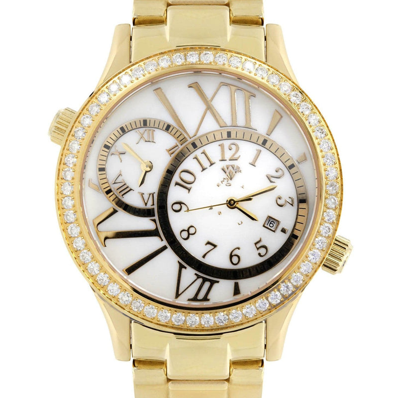 Mens Yellow Gold Tone Diamond Watch | Appx. 2.46 Carats