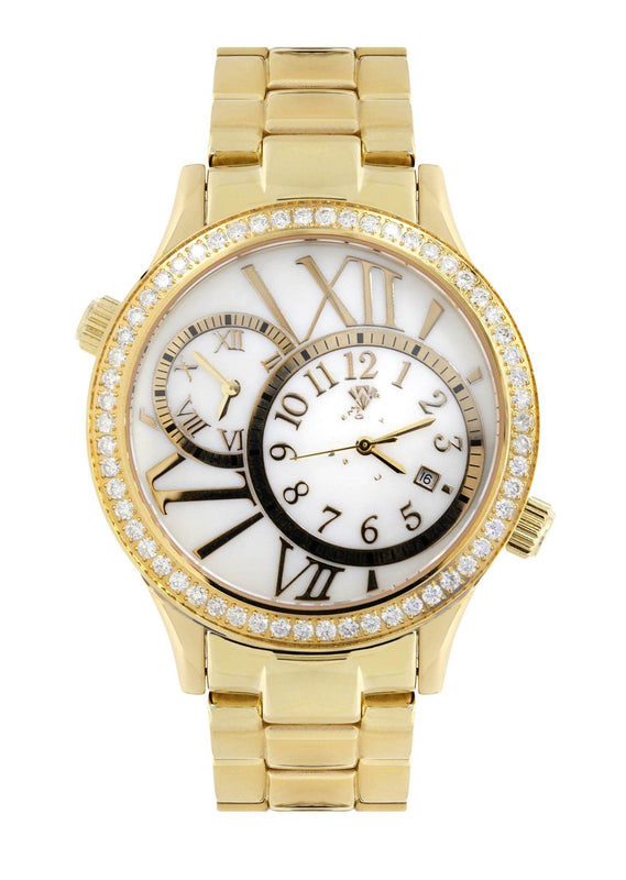 Mens Yellow Gold Tone Diamond Watch | Appx. 2.46 Carats