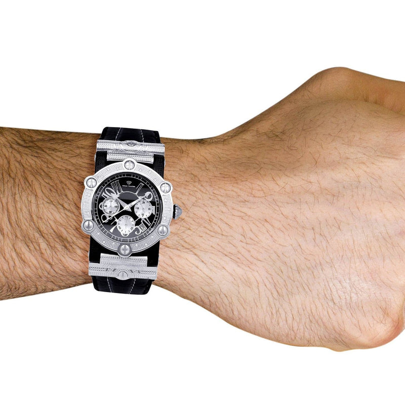 Mens White Gold Tone Diamond Watch | Appx. 0.19 Carats