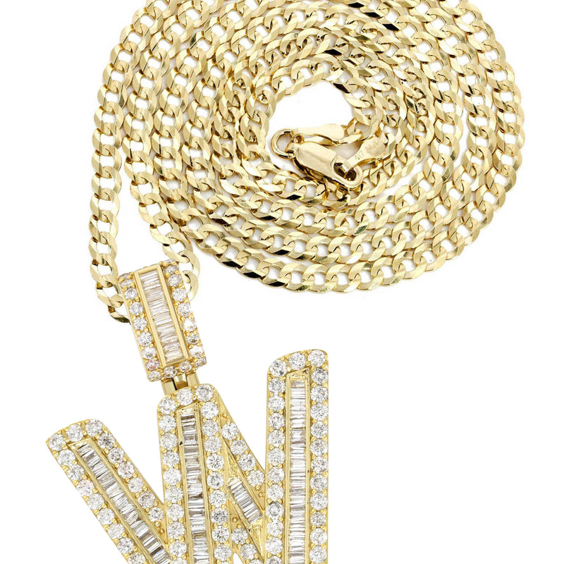 Yellow Gold Letter "W" Baguette Diamond Necklace | 3.3 Carats