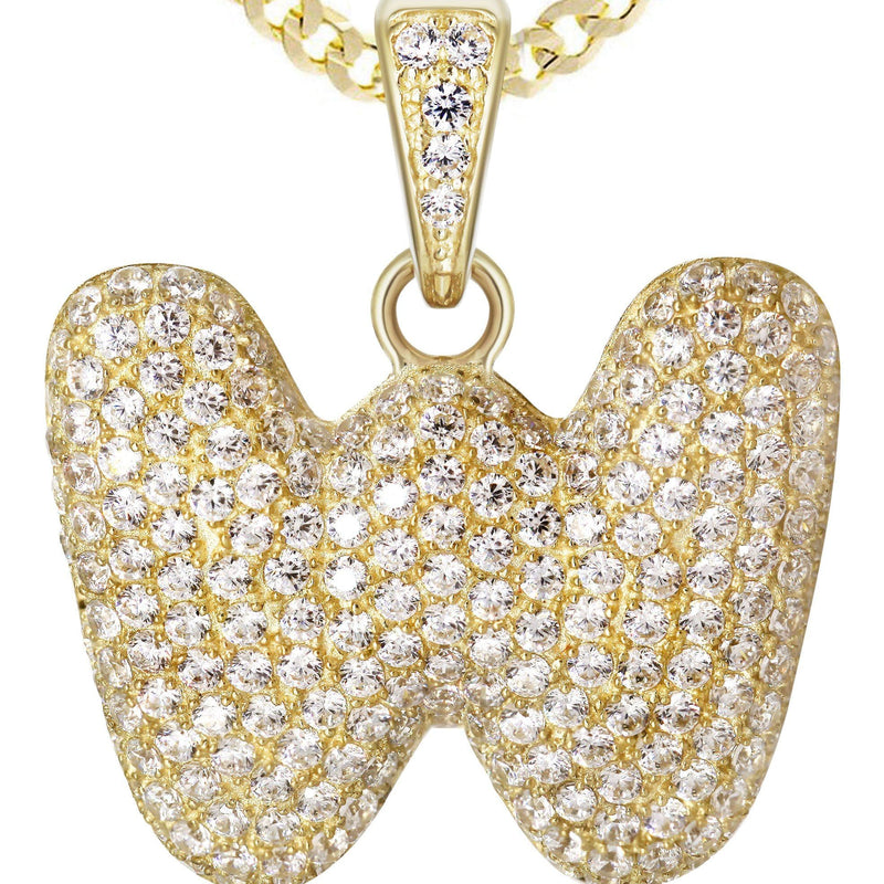 10K Yellow Gold Bubble Letter "W" CZ Necklace | Appx. 15.2 Grams