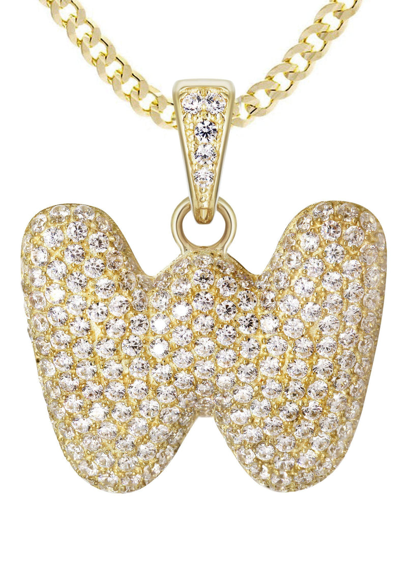 10K Yellow Gold Bubble Letter "W" CZ Necklace | Appx. 15.2 Grams
