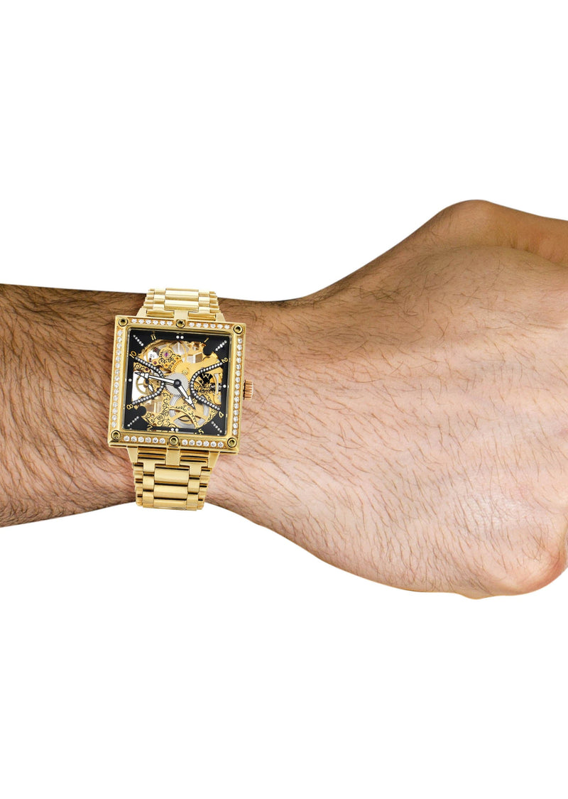 Mens Yellow Gold Tone Diamond Watch | Appx. 2.5 Carats