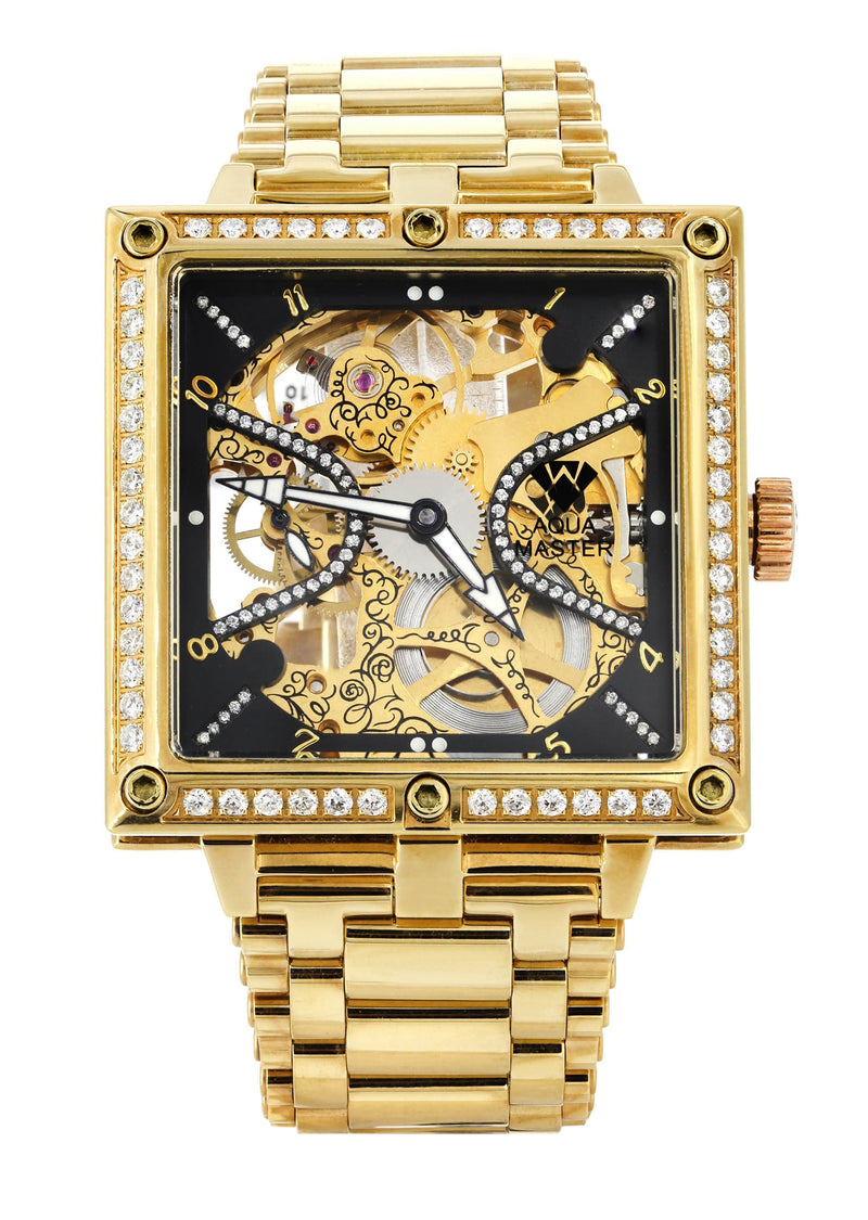 Mens Yellow Gold Tone Diamond Watch | Appx. 2.5 Carats