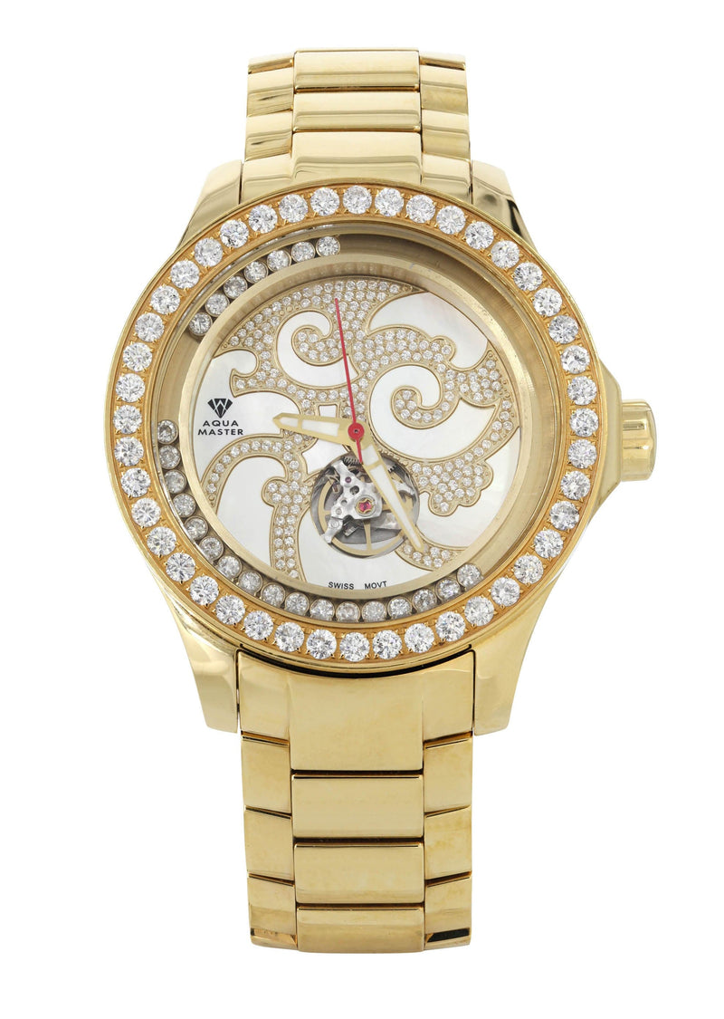 Mens Yellow Gold Tone Diamond Watch | Appx. 7 Carats