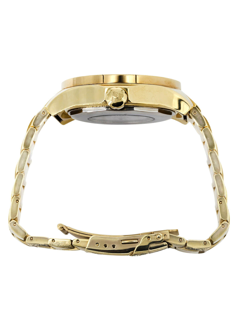 Mens Yellow Gold Tone Diamond Watch | Appx. 7 Carats