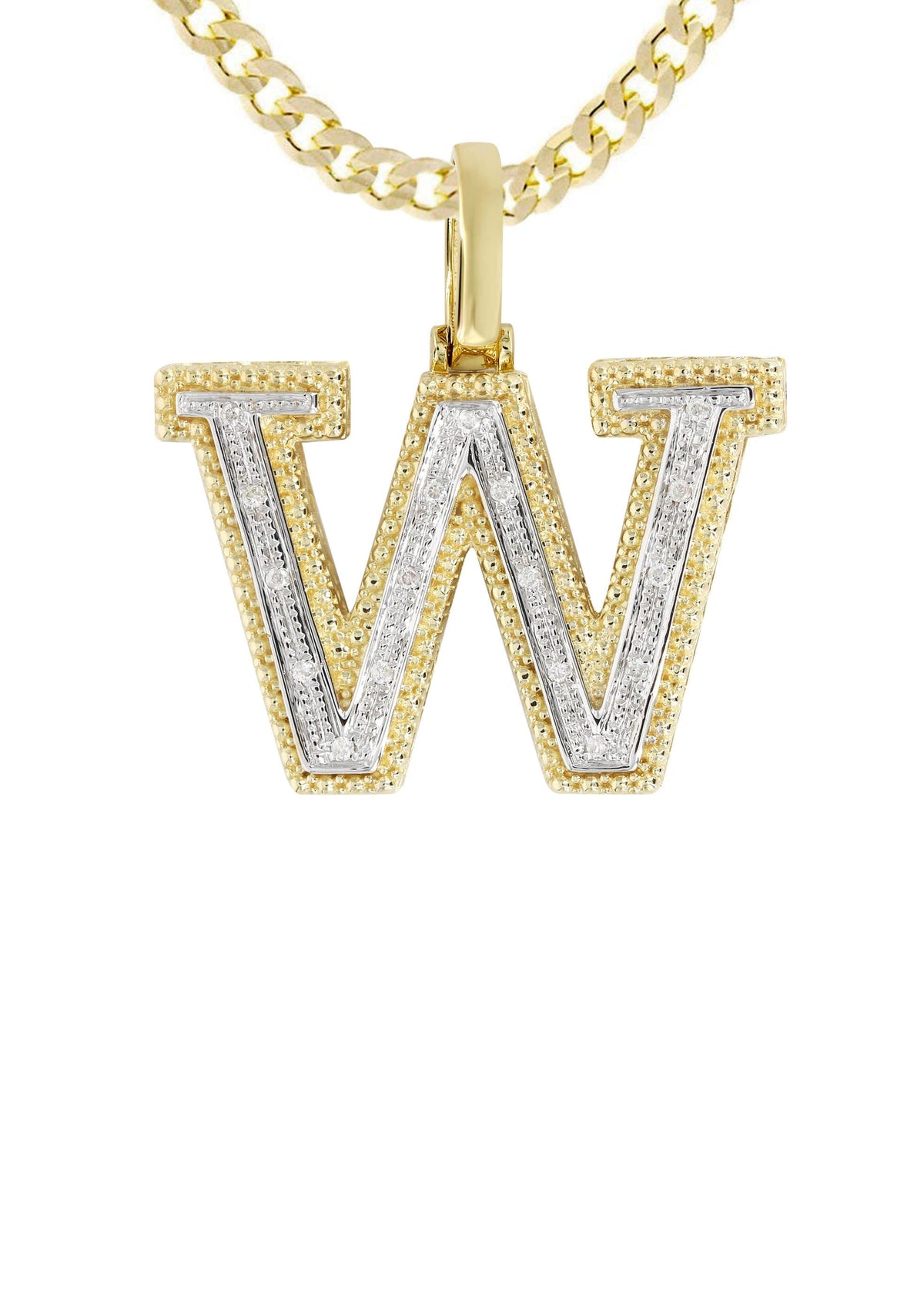 Diamond 10K Yellow Gold Letter "W" Necklace | Appx. 16 Grams