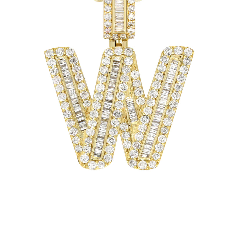 Yellow Gold Letter "W" Baguette Diamond Necklace | 3.3 Carats