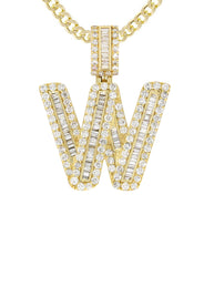 Yellow Gold Letter "W" Baguette Diamond Necklace | 3.3 Carats