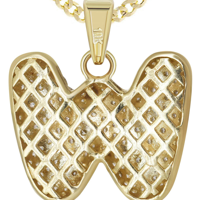 10K Yellow Gold Bubble Letter "W" CZ Necklace | Appx. 15.2 Grams