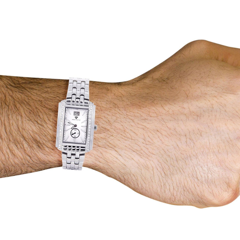 Mens White Gold Tone Diamond Watch | Appx. 1.51 Carats