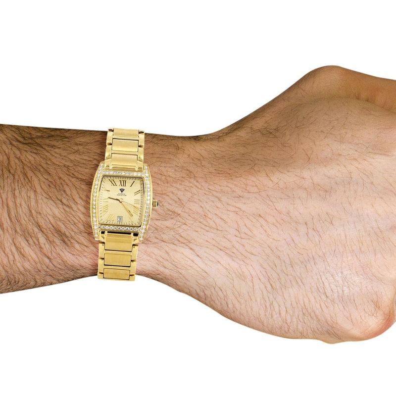 Mens Yellow Gold Tone Diamond Watch | Appx. 2.1 Carats