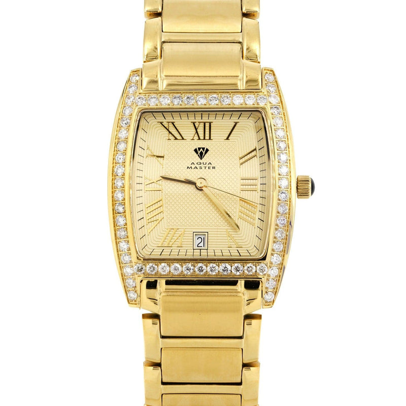 Mens Yellow Gold Tone Diamond Watch | Appx. 2.1 Carats