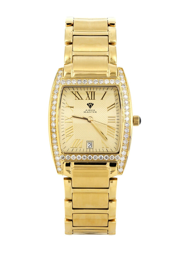 Mens Yellow Gold Tone Diamond Watch | Appx. 2.1 Carats